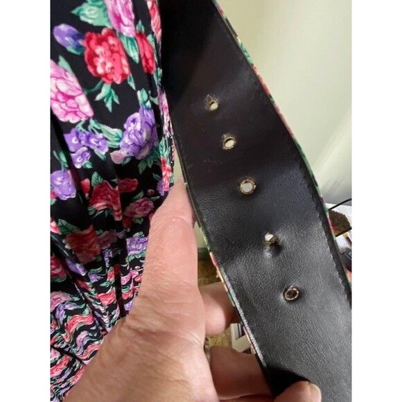 Vintage Karin Stevens Sz 10 Floral Modest Belted Midi Dress Cottagecore Prairie - Picture 11 of 13
